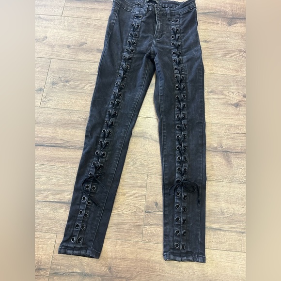 NEON BLONDE TIE ME UP JEANS in washed black in size 28 - Picture 8 of 10